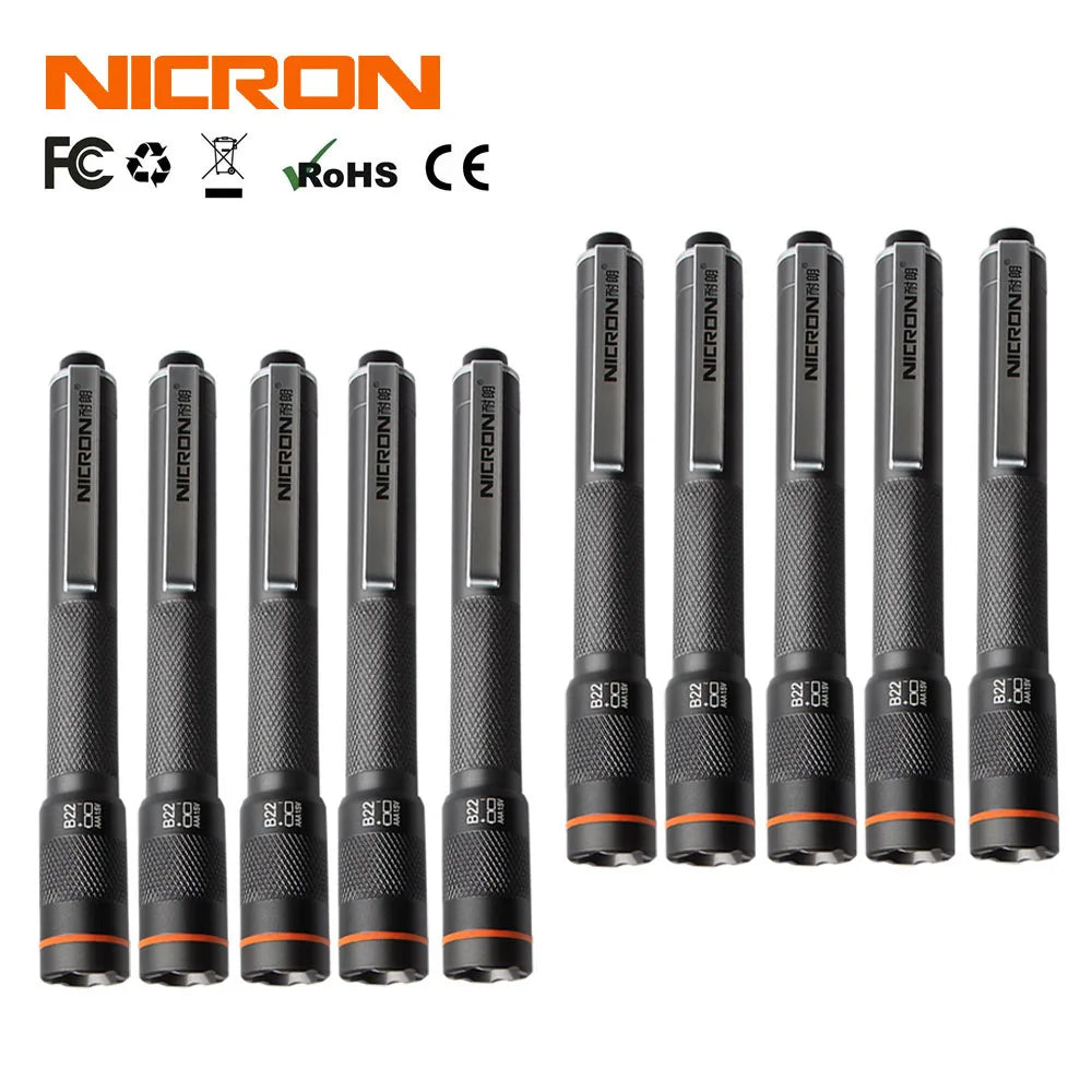 NICRON B22W Professional Pen Flashlight - High CRI Color Match LED, 120 Lumens, IP65 Waterproof