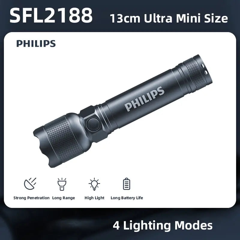 Philips Rechargeable LED Flashlight - 300 Lumen Tactical Torch with USB Charging