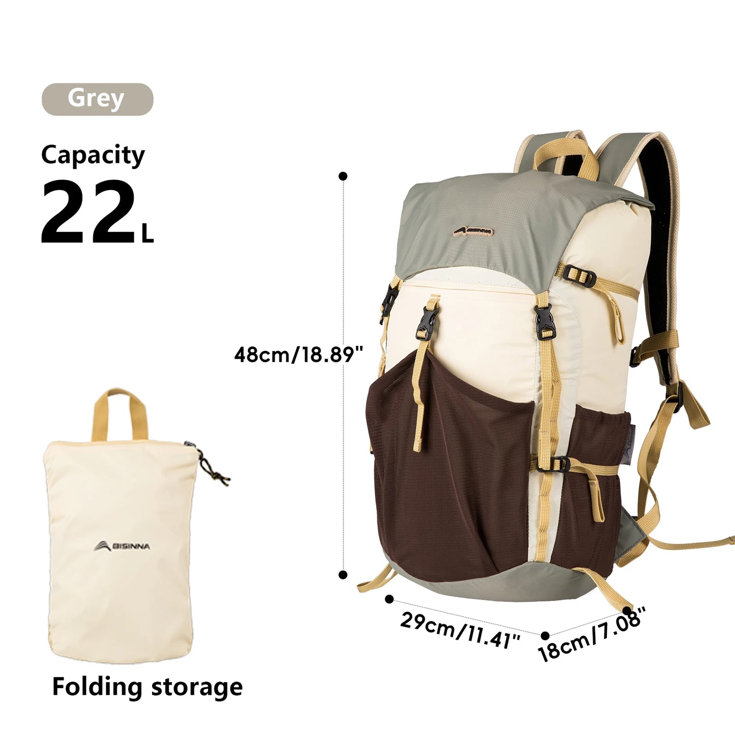 BISINNA 22L Ultralight Waterproof Hiking Backpack - Foldable Travel Pack