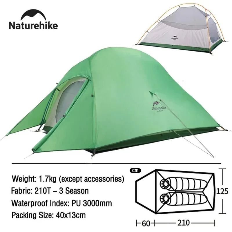 Naturehike Cloud Up 2-Person Ultralight Camping Tent - 3-4 Season Waterproof Backpacking Shelter