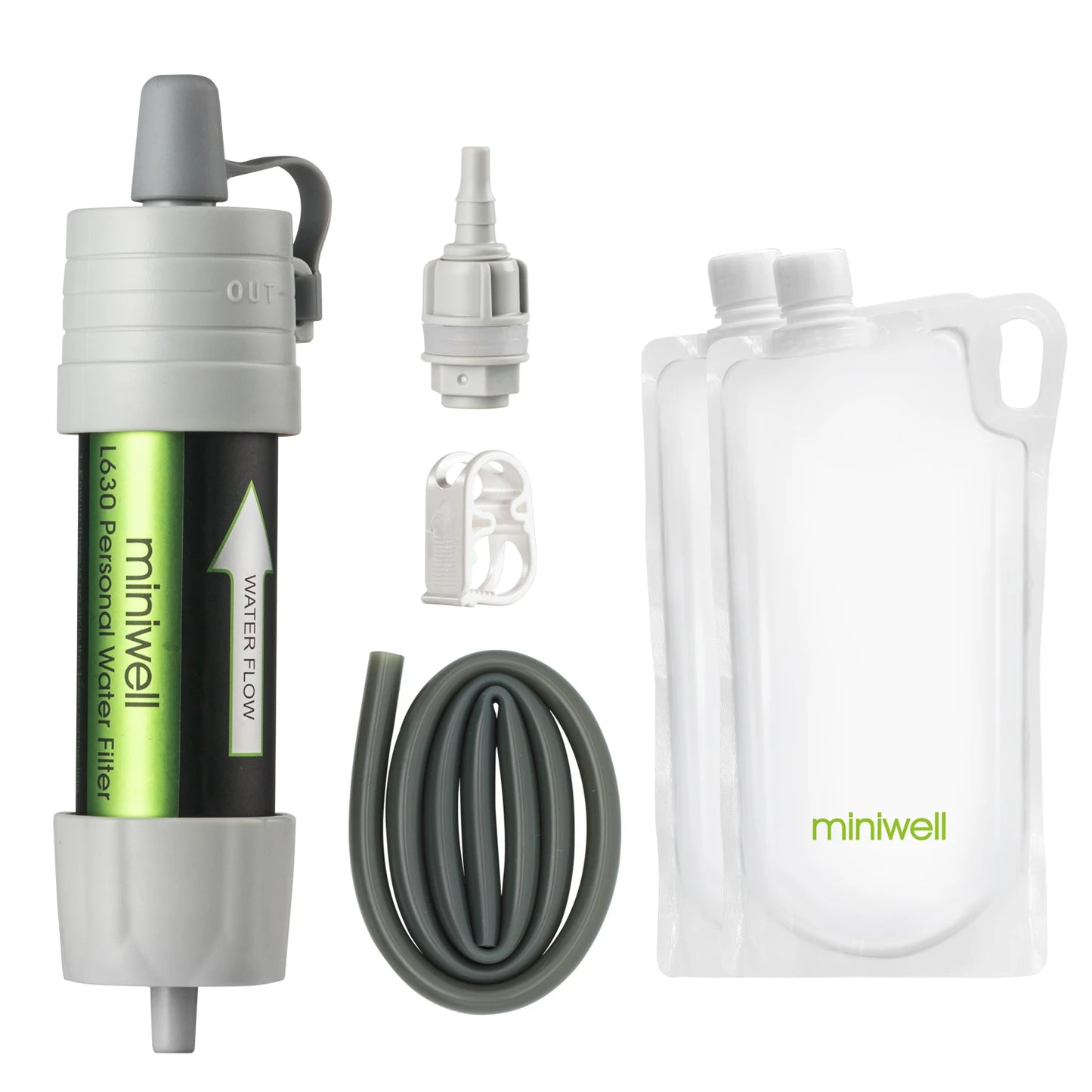 Miniwell Portable Gravity Water Filter System - Emergency Water Purification for Hiking & Camping