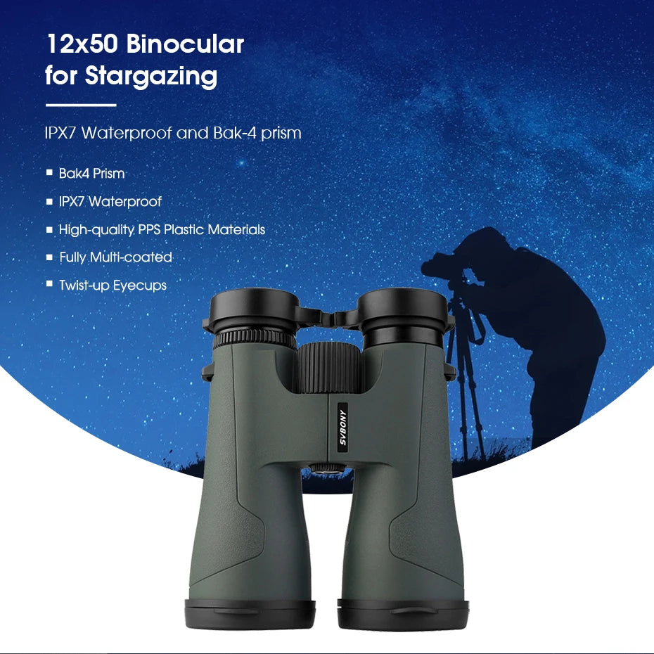 SVBONY SA203 12x50 Professional Binoculars - BAK4 Prism, IPX7 Waterproof