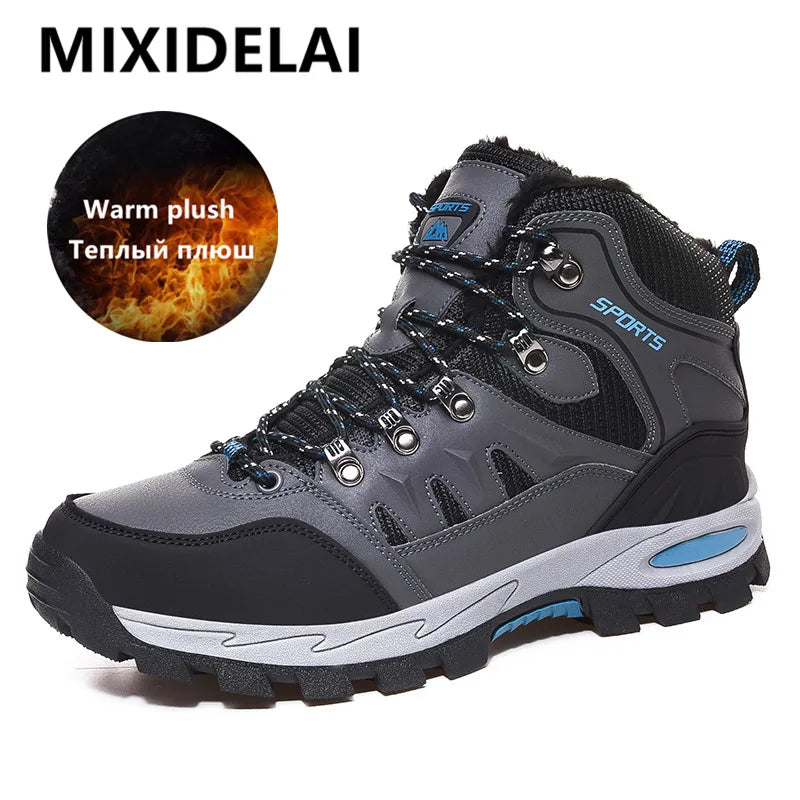 MIXIDELAI Men's Winter Snow Boots - Waterproof Leather Hiking Boots