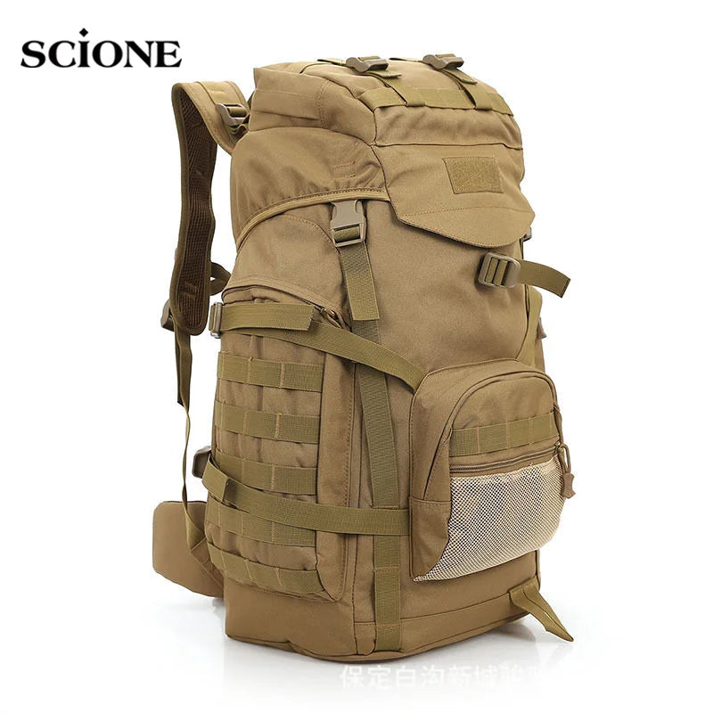 60L Tactical Camping Backpack - Waterproof MOLLE Hiking Rucksack