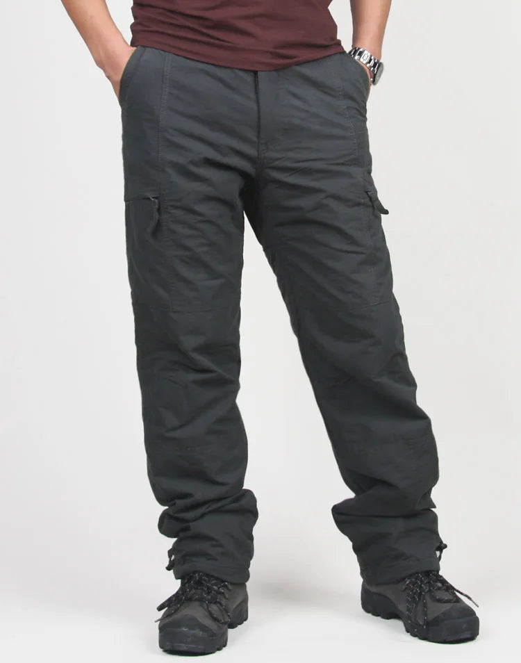 Men's Double-Layer Thermal Cargo Pants - Winter Tactical Trousers