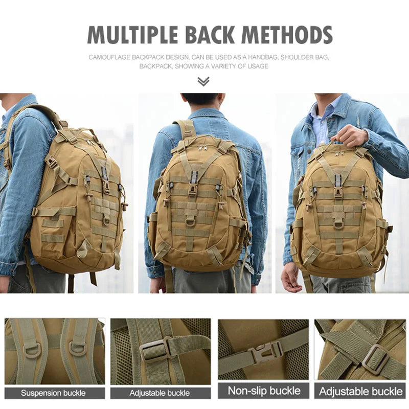 Tactical Camping Backpack - 40L Outdoor Hiking Rucksack with MOLLE System
