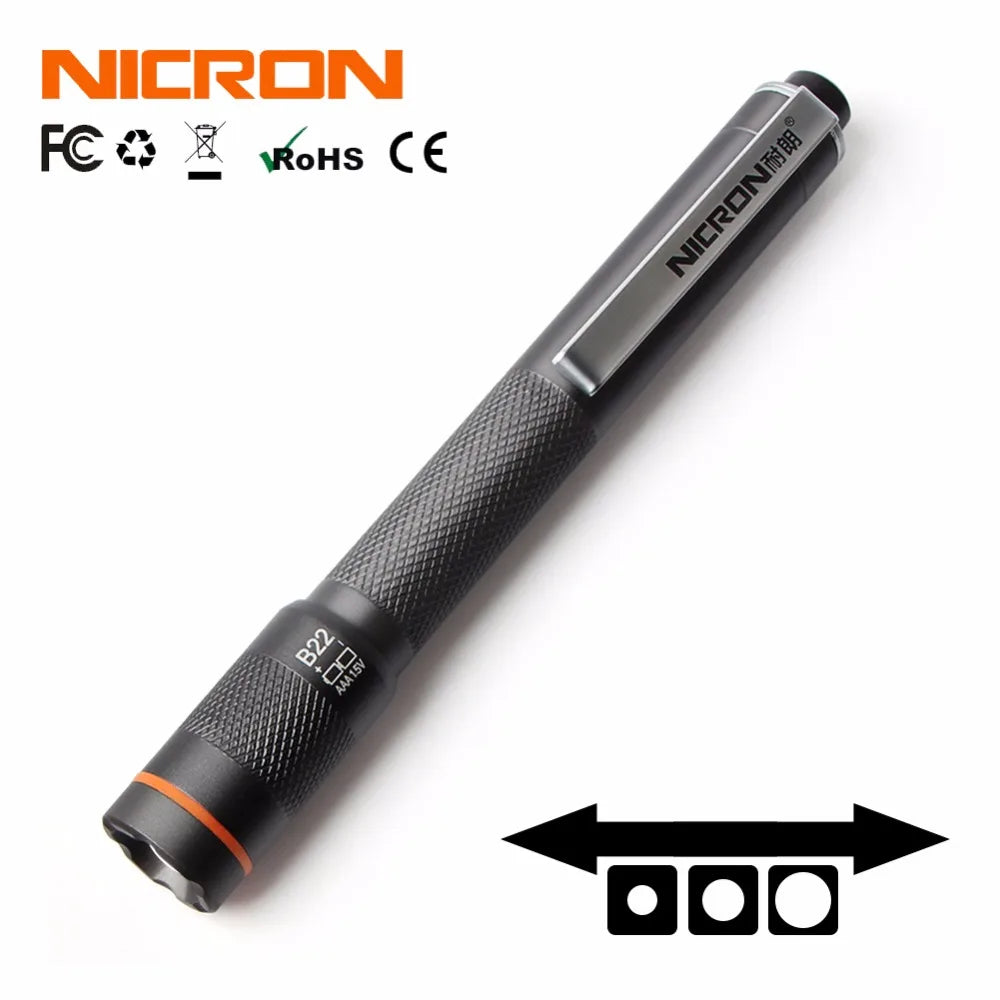 NICRON B22W Professional Pen Flashlight - High CRI Color Match LED, 120 Lumens, IP65 Waterproof