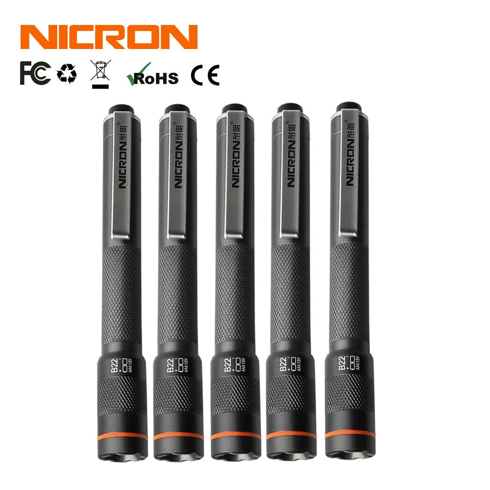 NICRON B22W Professional Pen Flashlight - High CRI Color Match LED, 120 Lumens, IP65 Waterproof