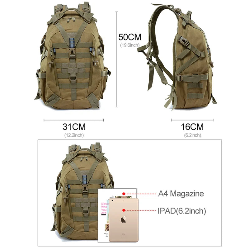 Tactical Camping Backpack - 40L Outdoor Hiking Rucksack with MOLLE System