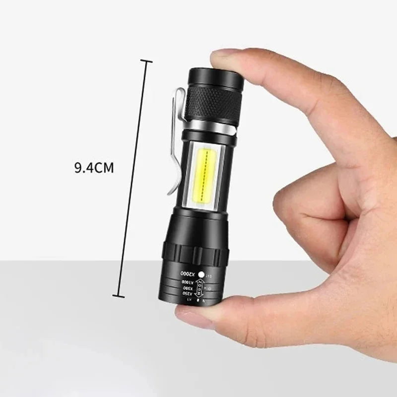 Rechargeable Mini LED Flashlight - COB+XPE Portable Torch with Zoom