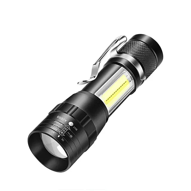 Rechargeable Mini LED Flashlight - COB+XPE Portable Torch with Zoom