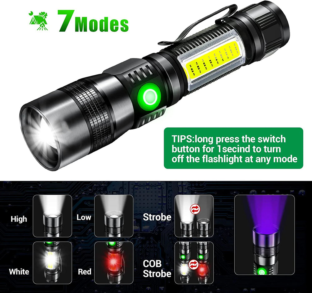 3-in-1 Professional LED Flashlight with UV Light & Magnetic Base - 1200 Lumens