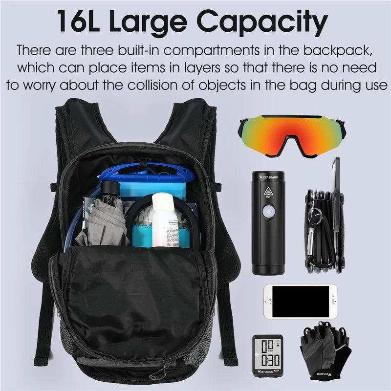 West Biking 16L Cycling Hydration Backpack - Waterproof Hiking & Mountain Biking Pack