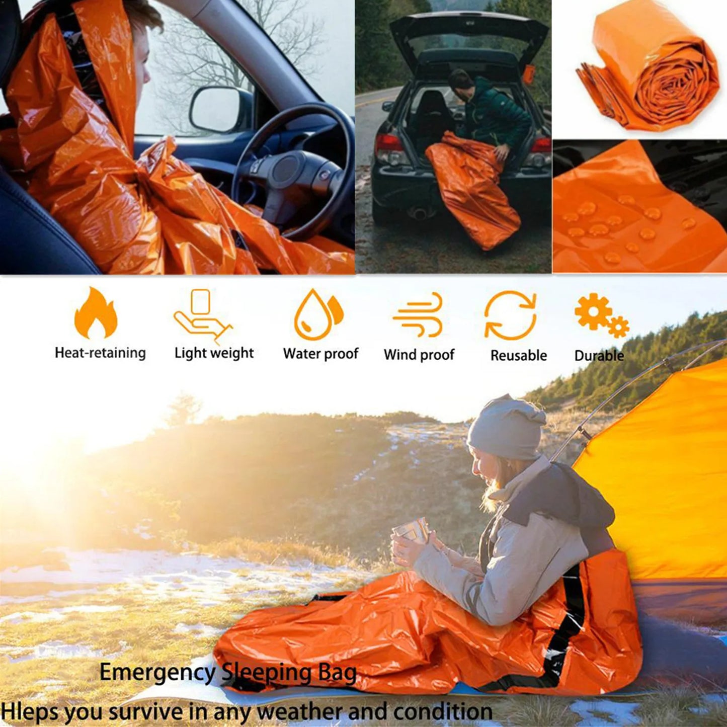 Emergency Mylar Thermal Sleeping Bag - Waterproof Survival Shelter