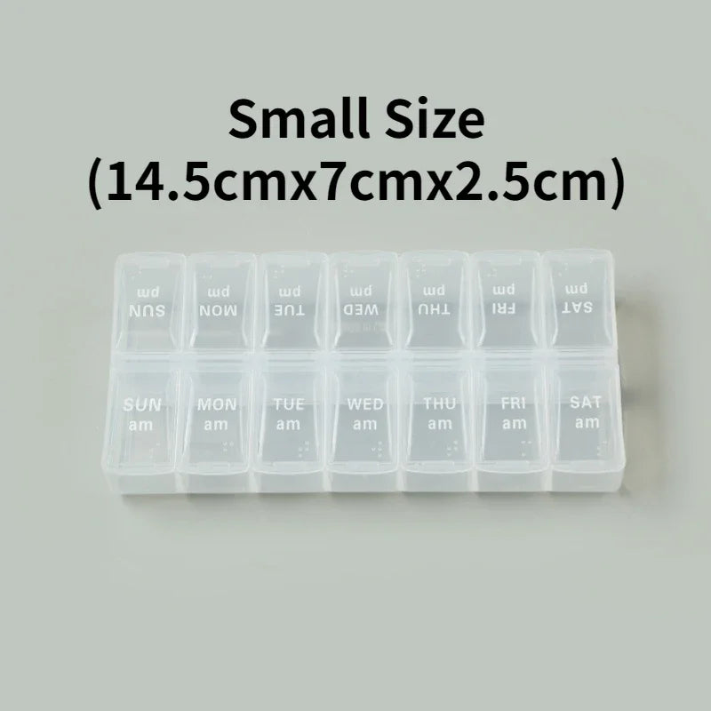 Weekly Pill Organizer - 7 Day Medication Storage Box with 14 Compartments