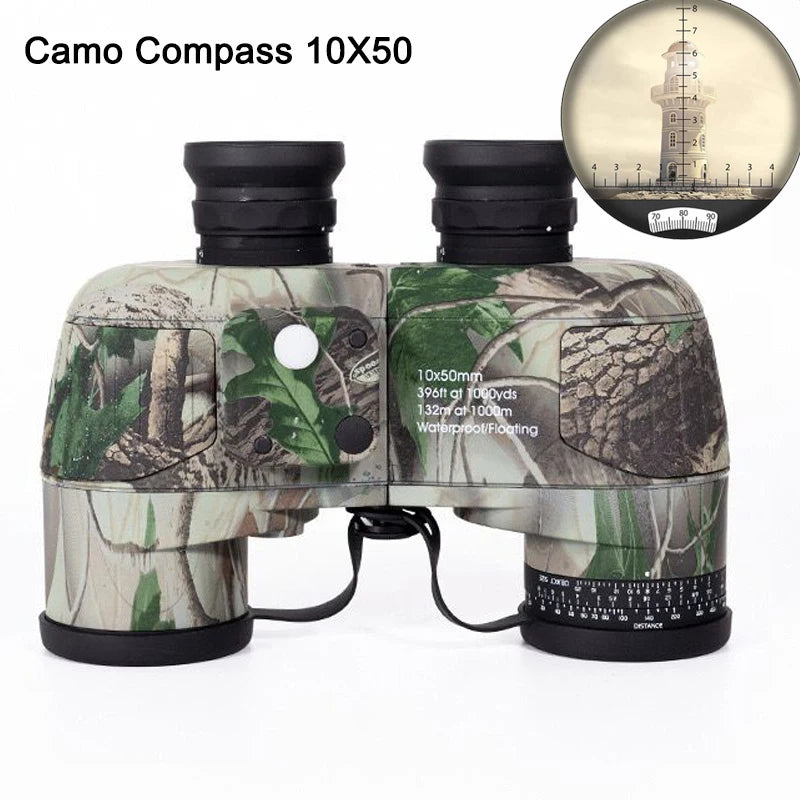 Professional Marine Binoculars 10x50 with Rangefinder & Compass - IPX7 Waterproof