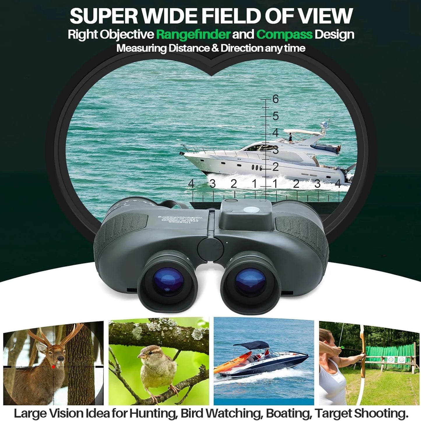 Professional Marine Binoculars 10x50 with Rangefinder & Compass - IPX7 Waterproof