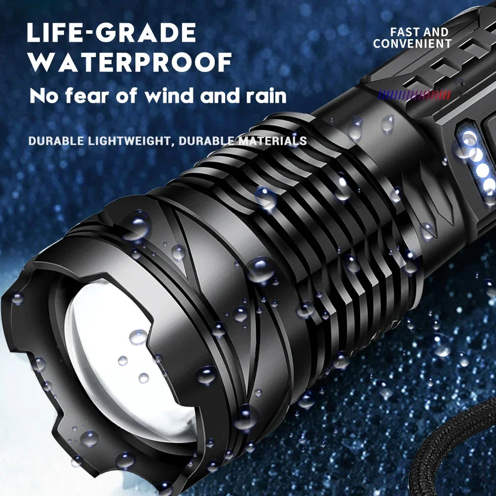 P50 LED Rechargeable Flashlight - 30W High-Power Tactical Light with Adjustable Zoom