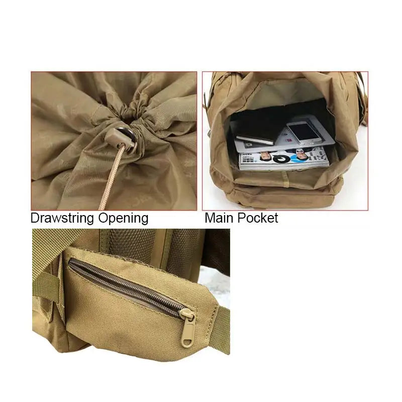 60L Tactical Camping Backpack - Waterproof MOLLE Hiking Rucksack