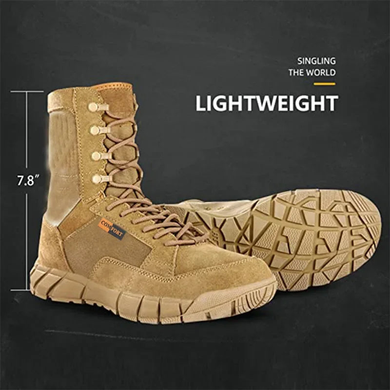 LOUIHAWK Men's Tactical Desert Boots - Mid-Calf Outdoor Combat Hiking Boots