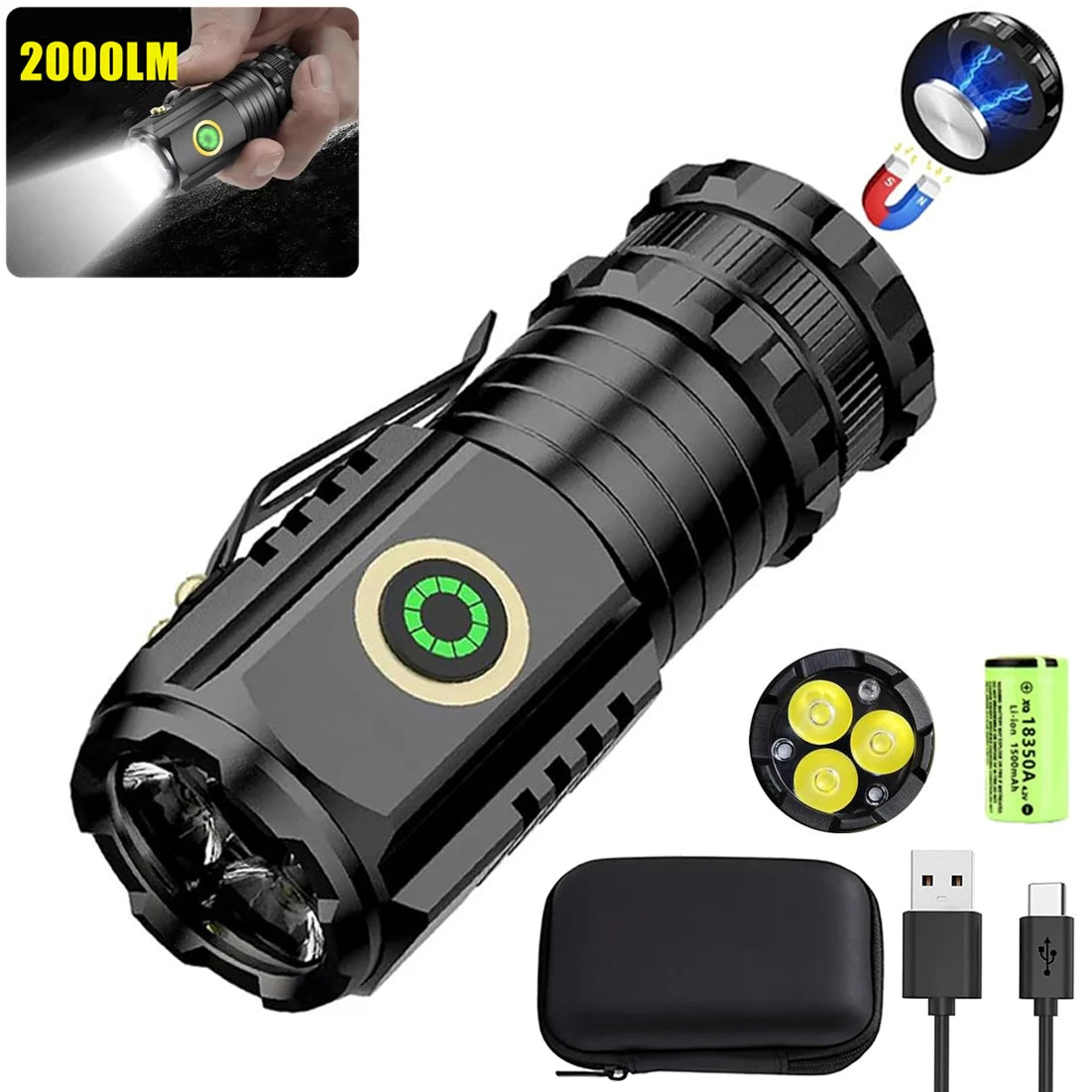 Rechargeable Mini LED Flashlight - 2000 Lumen Waterproof Tactical Torch
