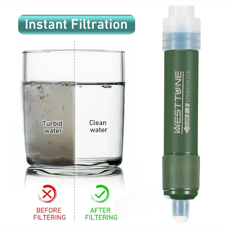 Portable Water Filter Straw with Carbon Fiber Bag - Emergency Survival Kit