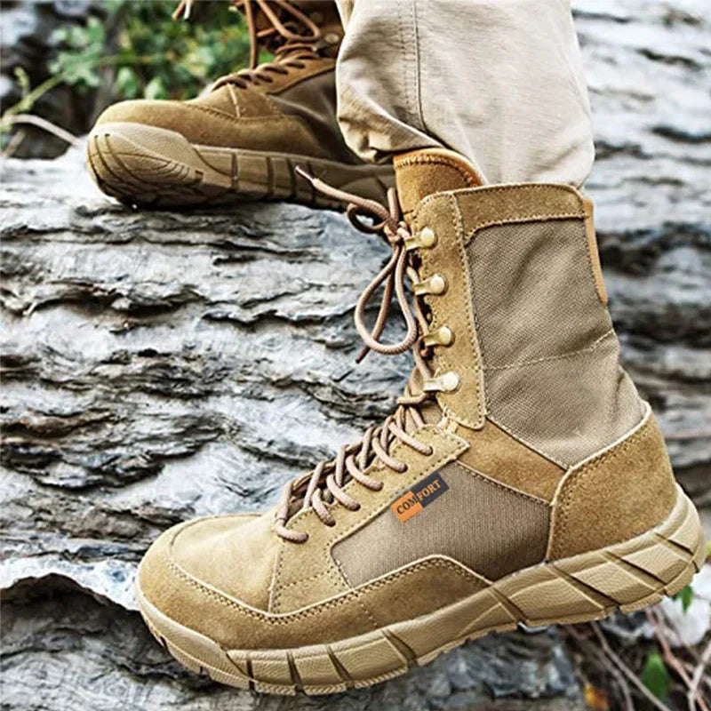LOUIHAWK Men's Tactical Desert Boots - Mid-Calf Outdoor Combat Hiking Boots