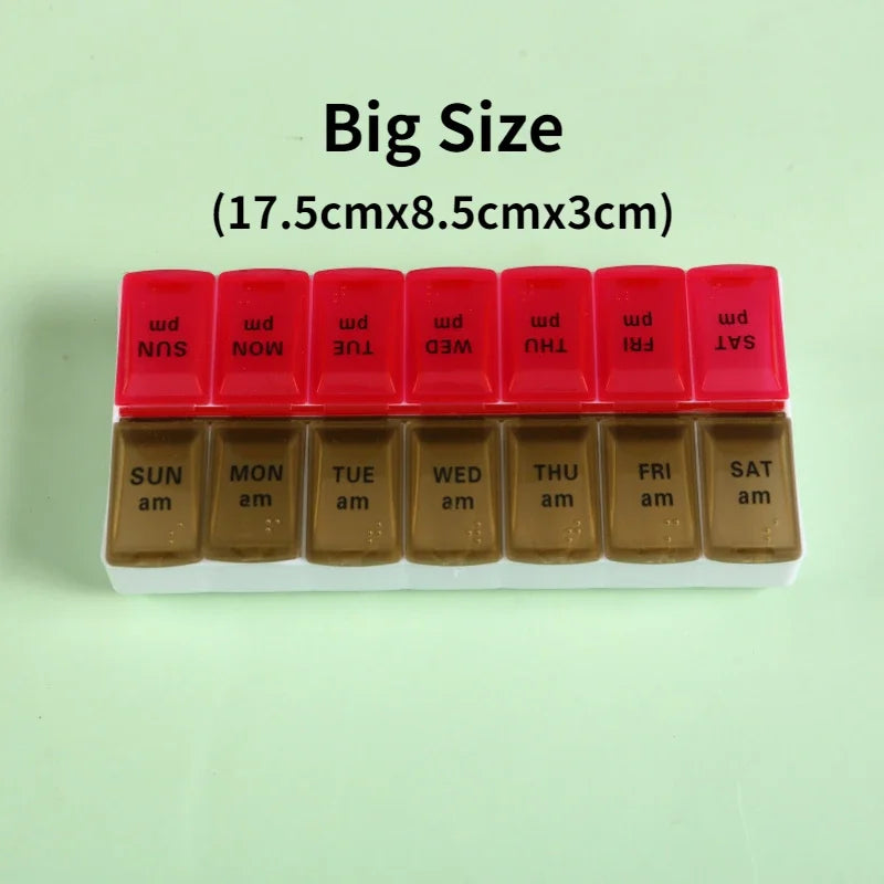 Weekly Pill Organizer - 7 Day Medication Storage Box with 14 Compartments