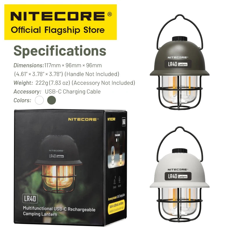 NITECORE LR40 Rechargeable Camping Lantern - 100 Lumens LED Light with Power Bank
