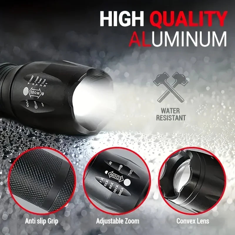 Professional LED Tactical Flashlight - 1200 Lumen Rechargeable with 5 Modes & Adjustable Zoom