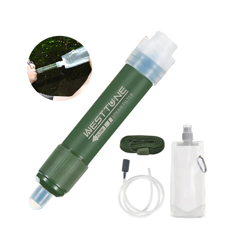 Portable Water Filter Straw with Carbon Fiber Bag - Emergency Survival Kit