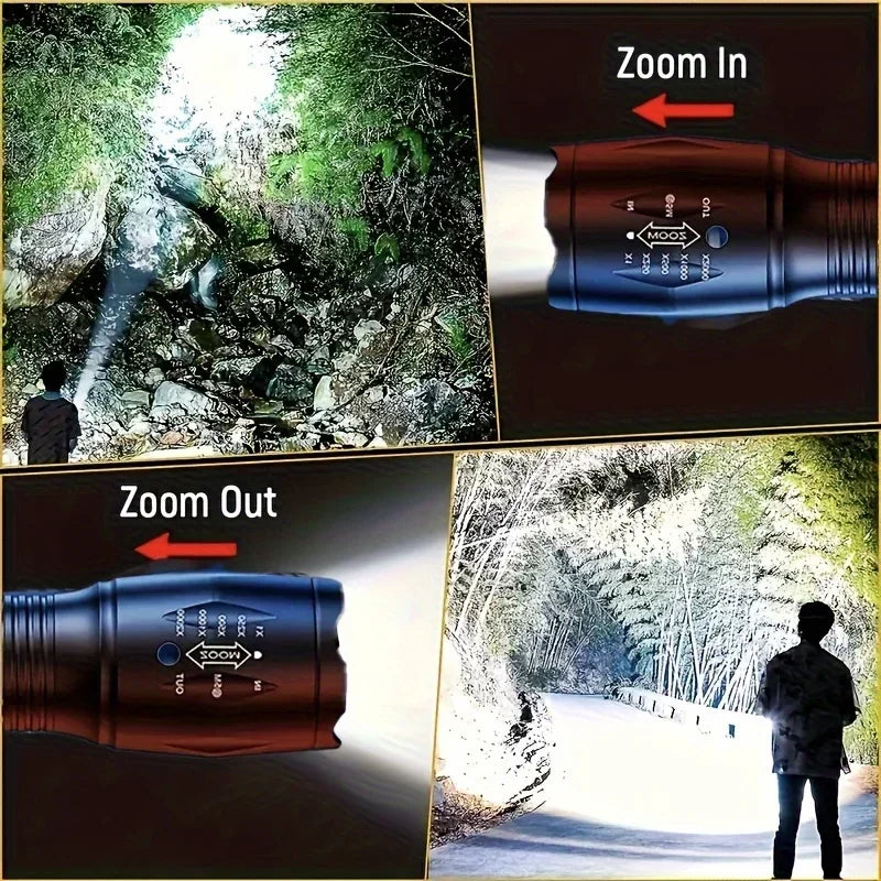 Professional LED Tactical Flashlight - 1200 Lumen Rechargeable with 5 Modes & Adjustable Zoom