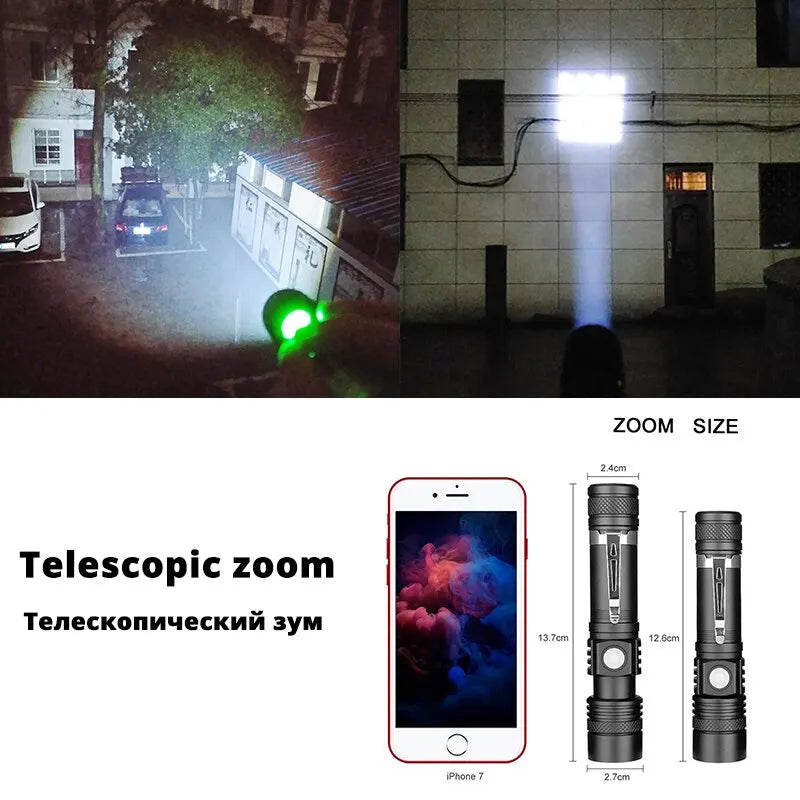 Professional LED Flashlight - 1000 Lumen Rechargeable Tactical Torch