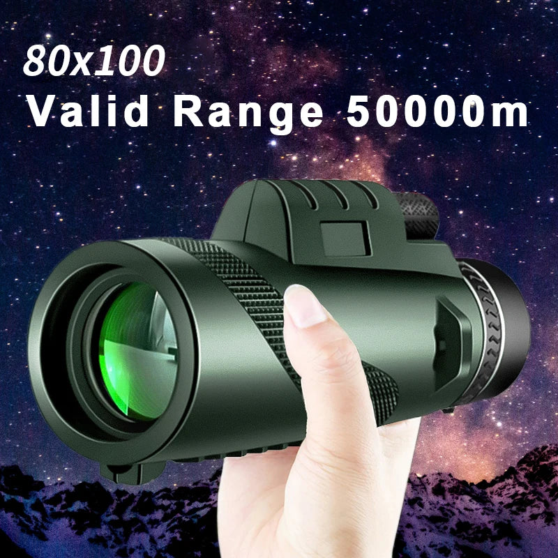 Professional HD Monocular Telescope 80x100 - High Power Zoom with Tripod & Phone Adapter