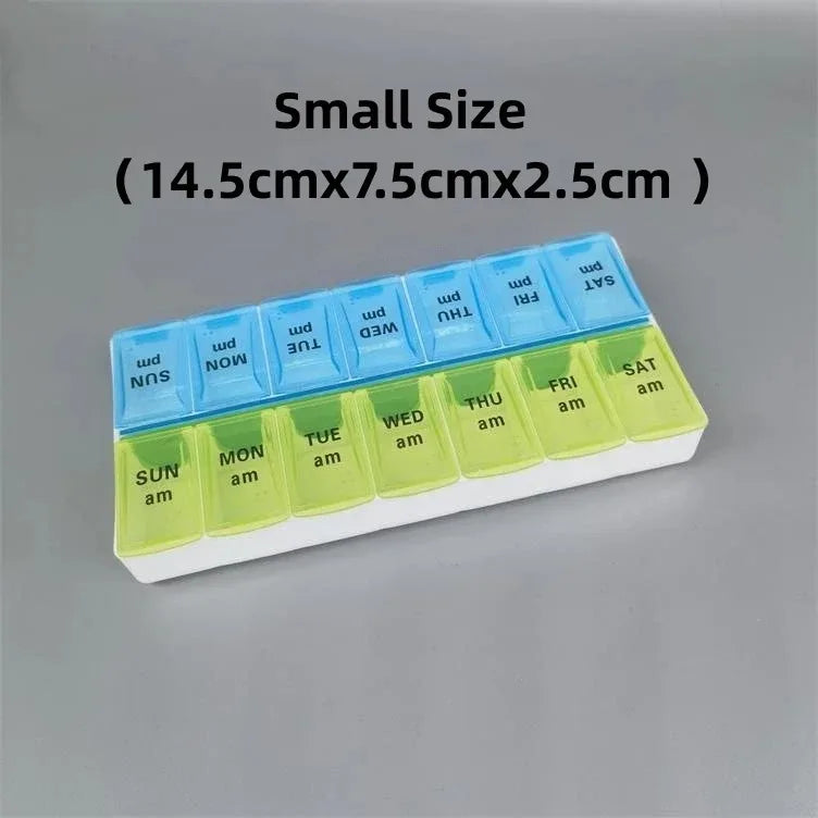 Weekly Pill Organizer - 7 Day Medication Storage Box with 14 Compartments