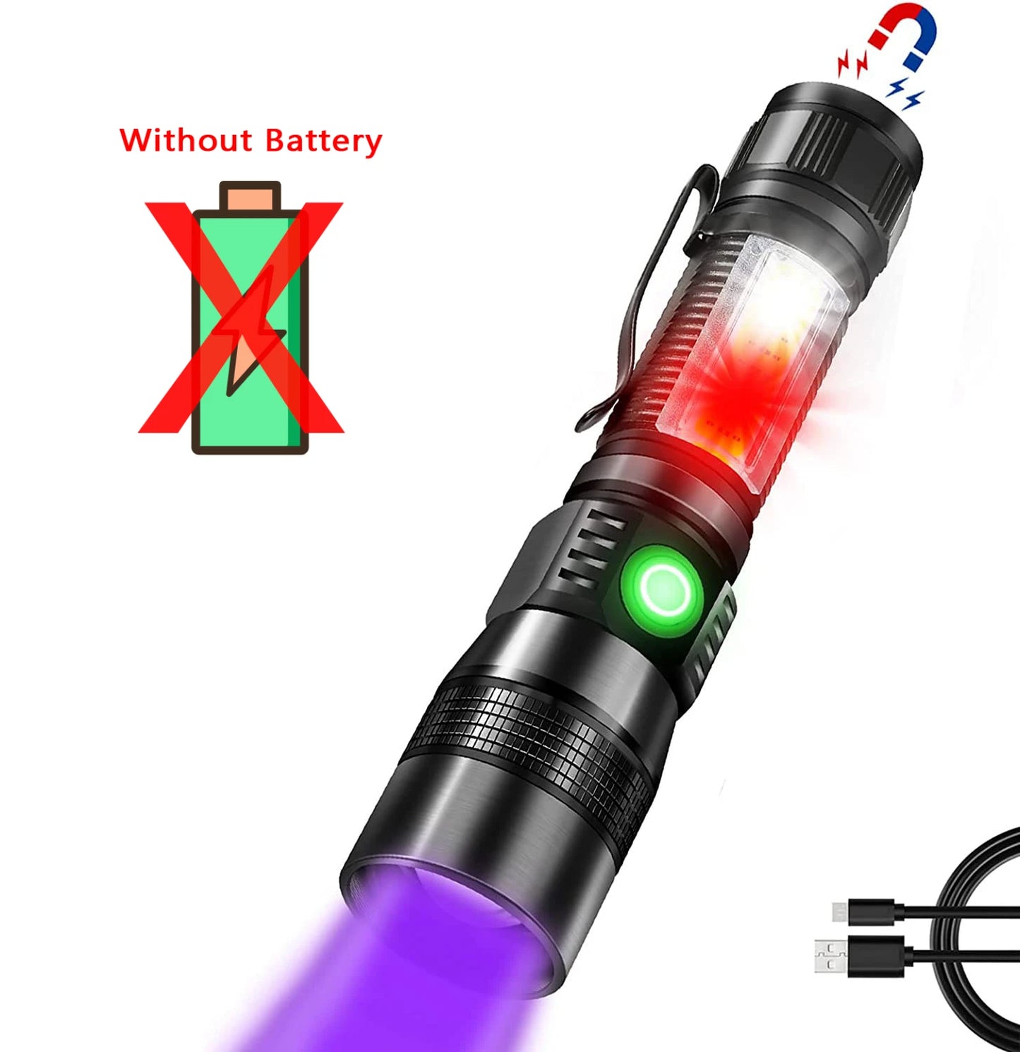 3-in-1 Professional LED Flashlight with UV Light & Magnetic Base - 1200 Lumens
