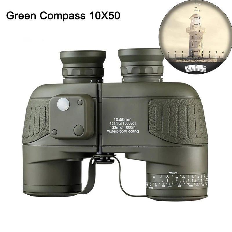 Professional Marine Binoculars 10x50 with Rangefinder & Compass - IPX7 Waterproof