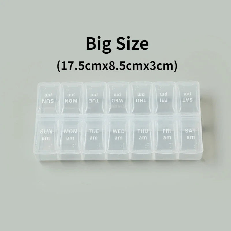 Weekly Pill Organizer - 7 Day Medication Storage Box with 14 Compartments