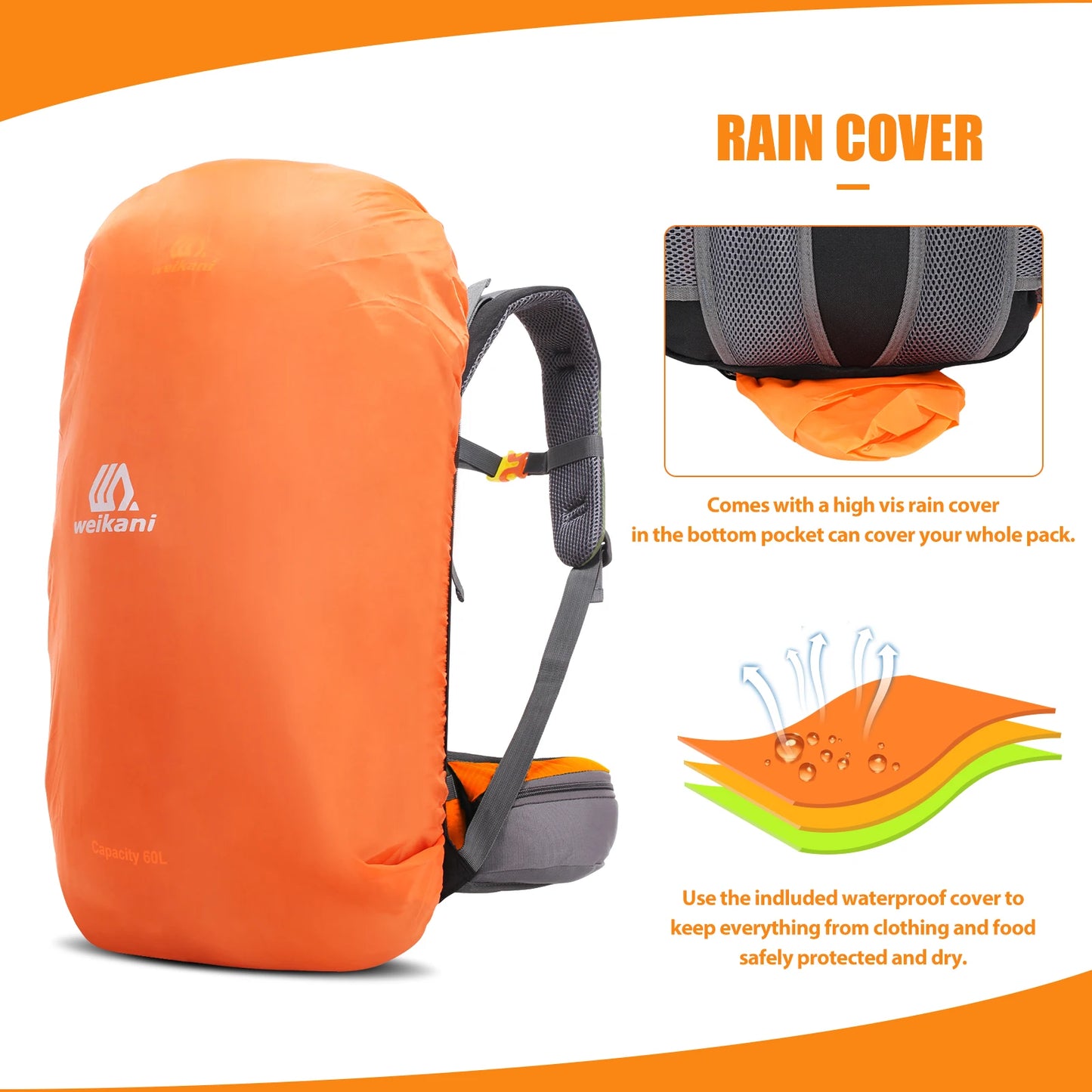 LIXADA 60L Waterproof Hiking Backpack with Rain Cover