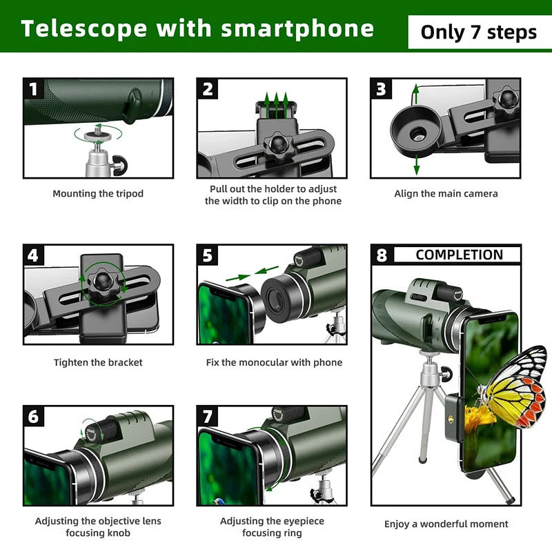 Professional HD Monocular Telescope 80x100 - High Power Zoom with Tripod & Phone Adapter