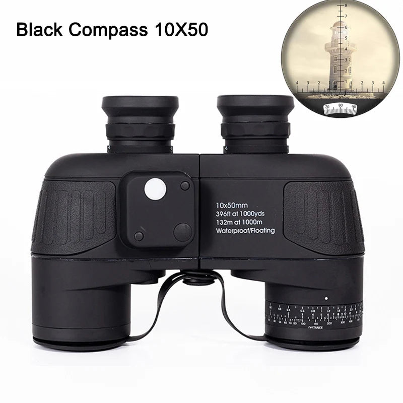 Professional Marine Binoculars 10x50 with Rangefinder & Compass - IPX7 Waterproof