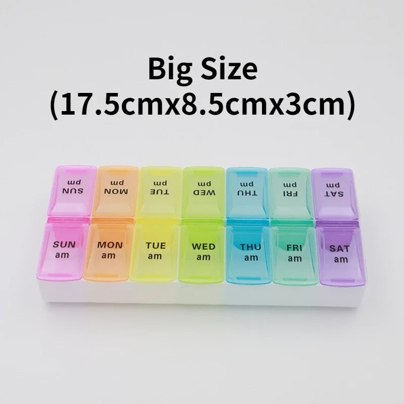 Weekly Pill Organizer - 7 Day Medication Storage Box with 14 Compartments