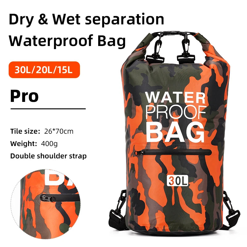 Waterproof Dry Bag Backpack - 30L/15L with Wet Separation Pocket