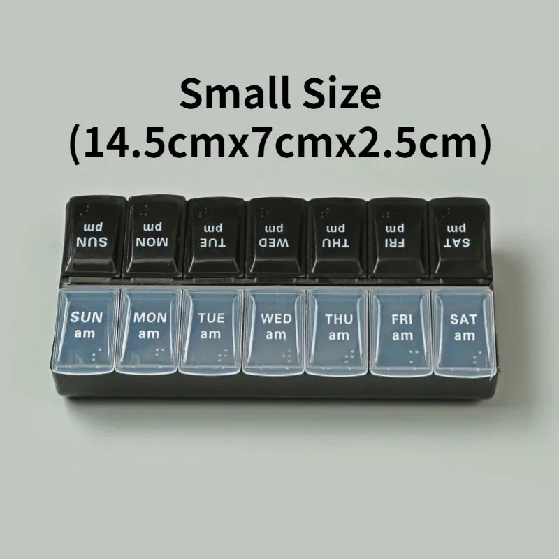 Weekly Pill Organizer - 7 Day Medication Storage Box with 14 Compartments