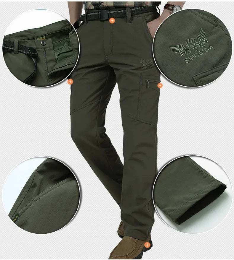 Men's Fleece-Lined Cargo Pants - Winter Thermal Tactical Trousers