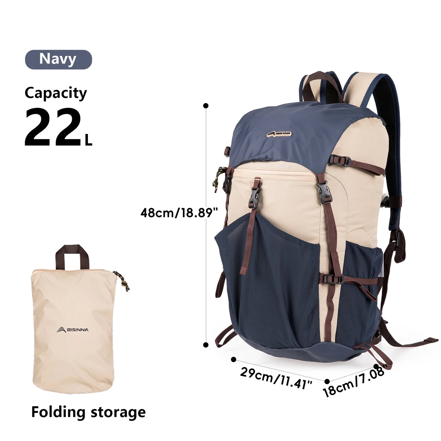 BISINNA 22L Ultralight Waterproof Hiking Backpack - Foldable Travel Pack