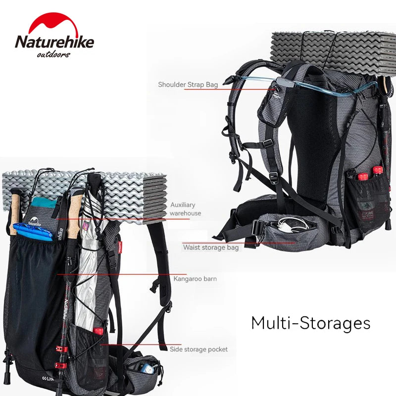 Naturehike Rock Series Hiking Backpack - 40L/60L Ultralight Waterproof Trekking Pack with Rain Cover