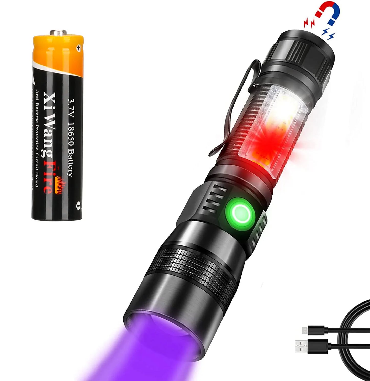 3-in-1 Professional LED Flashlight with UV Light & Magnetic Base - 1200 Lumens