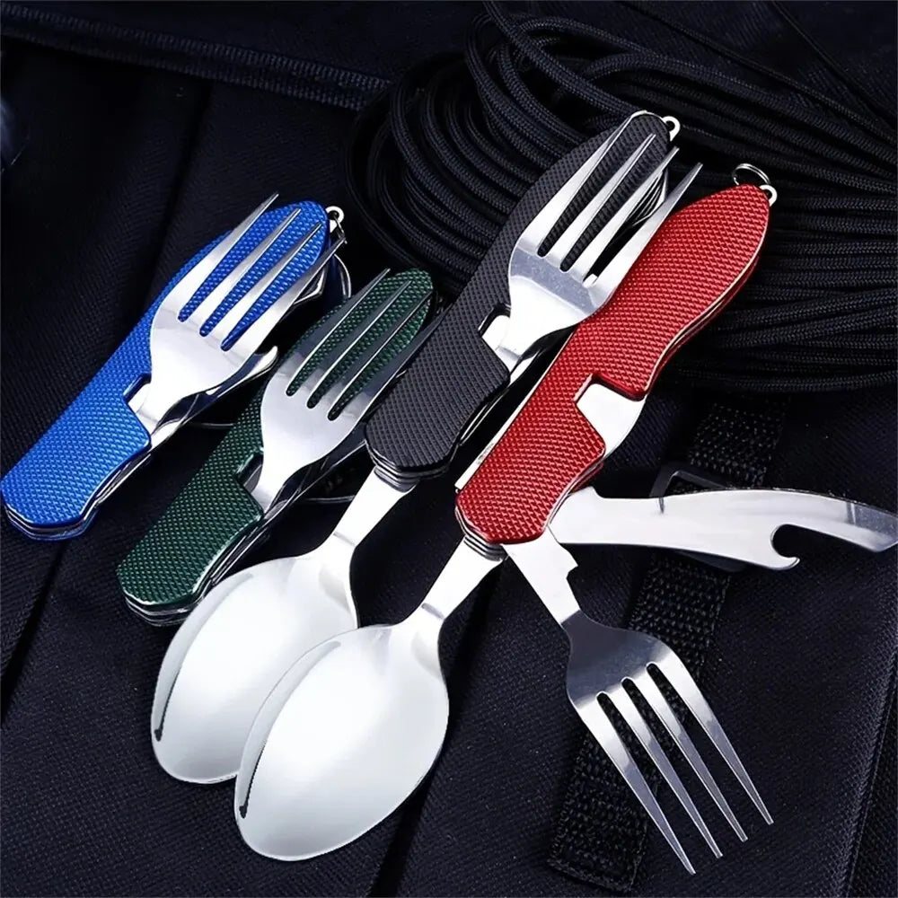 Foldable Camping Utensil Set - Stainless Steel Multi-Tool