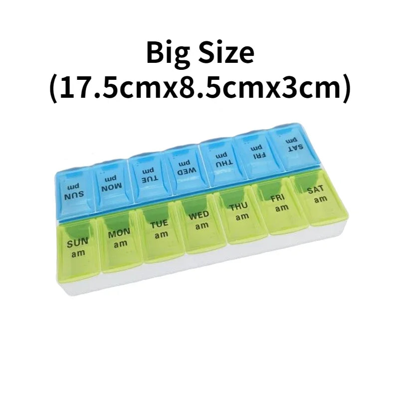 Weekly Pill Organizer - 7 Day Medication Storage Box with 14 Compartments